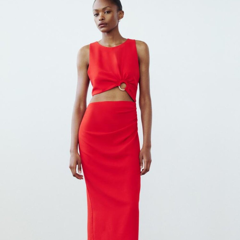 MIDI DRESS WITH CUT-OUT DETAIL AND RING